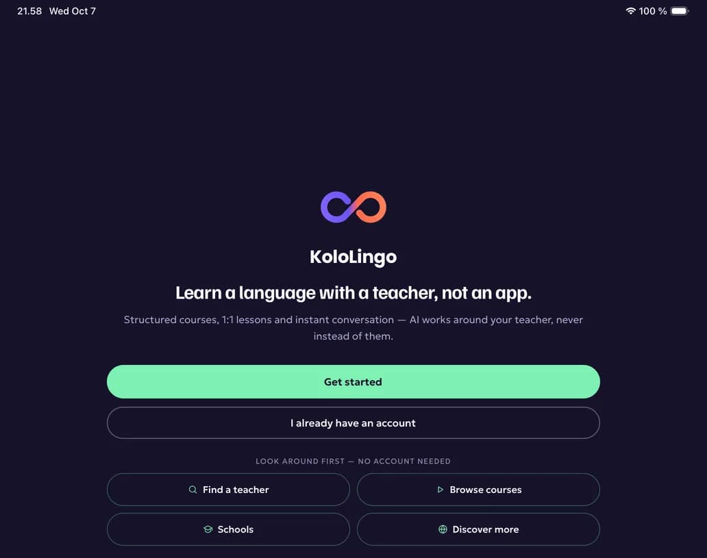 The app’s welcome screen on iPad